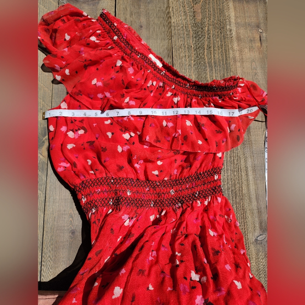 Joie Silk One-Shoulder Ruffle Red Floral Maxi Dress - Picture 11 of 14